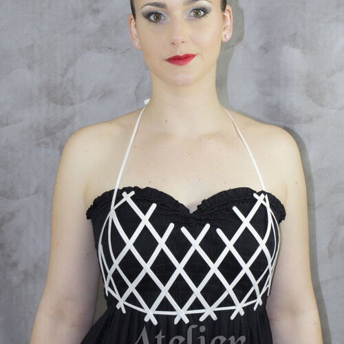 Plastron bustier soutien gorge cage grillage crinoline blanc et lien attache ruban taille unique