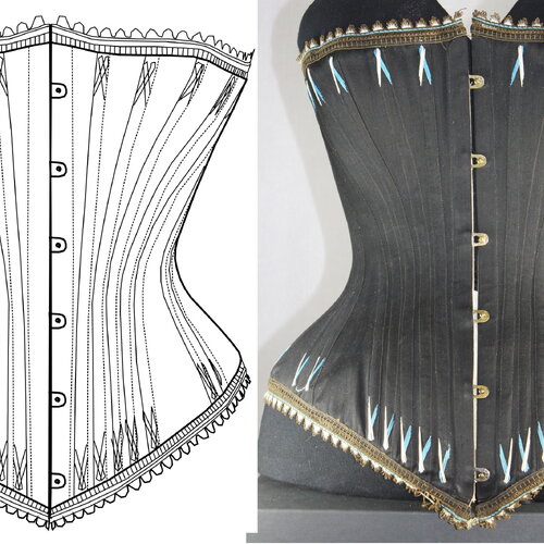 Ref kival pdf fichier digital à charger en ligne patronage de corset ancien victorien fin  xixem siècle taille 49cm