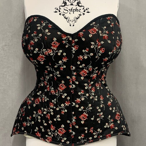 Corset overbust coutil broché fantaisie noir et or taille 71cm