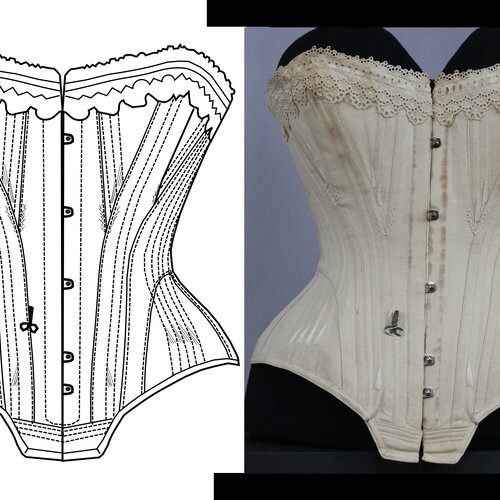 Ref 1 patronage pdf fichier digital à charger en ligne de corset ancien coupe début xxeme taille 57cm