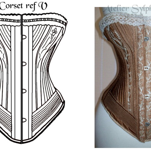 Ref v pdf fichier digital à charger en ligne patron de corset modèle &quot;royal worcester style99&quot;  à 12 pièces x2 baleiné et cordé.
