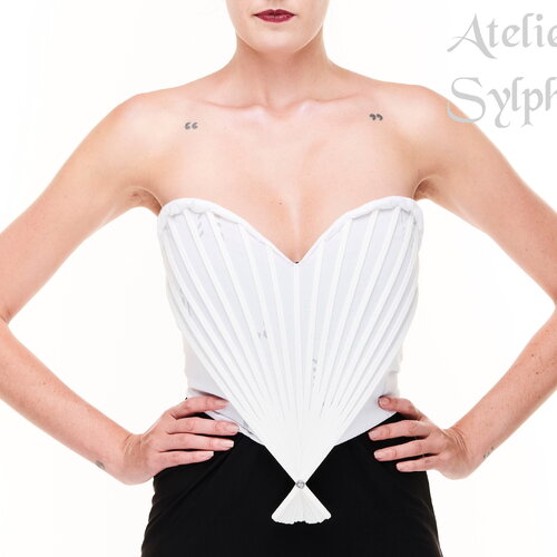 Bustier fantaisie façon crinoline éventail et resille blanc pour spectacle soirée