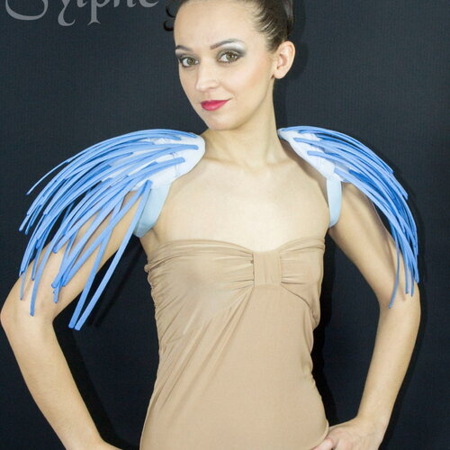 Epaule fantaisie façon crinoline cerclée  et pistils bleu
