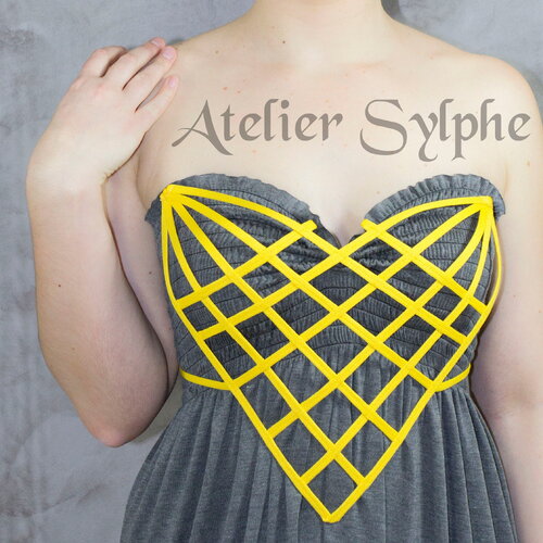 Plastron bustier cage grillage crinoline lamé gris argent et lien attache ruban taille unique