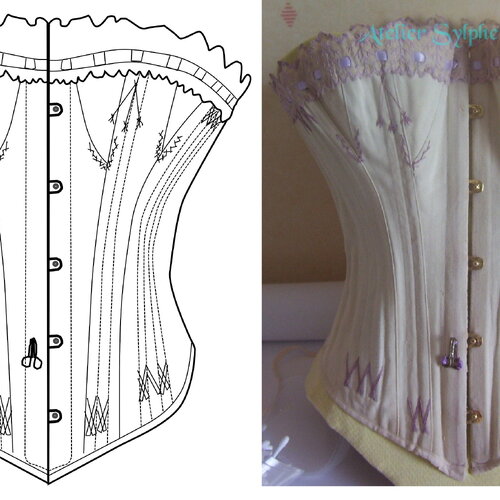 Ref m pdf fichier digital à charger en ligne patron relevé sur corset ancien à forme goussets taille 60cm
