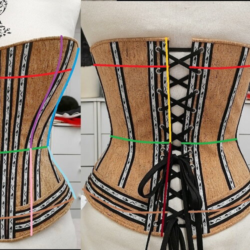 Corset mi-buste de 28 pouces avec bouchon fantaisie et tissu pailleté doré atelier sylphe