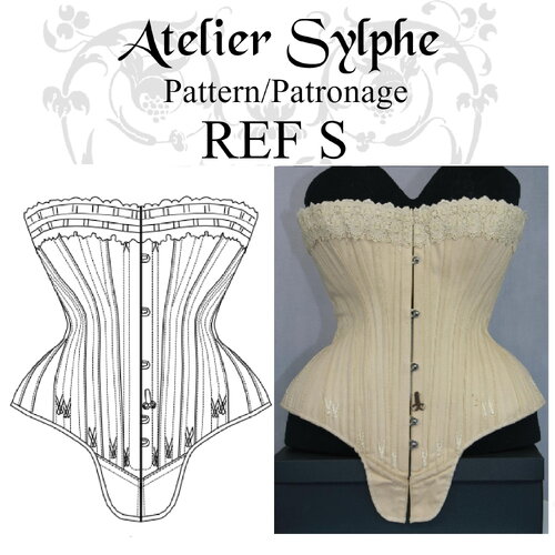 Ref s pdf fichier digital à charger en ligne patron corset ancien à goussets forme sablier taille 60cm