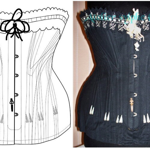 Ref e pdf fichier digital à charger en ligne patronage de corset ancien edwardien découpe en s taille 74cm