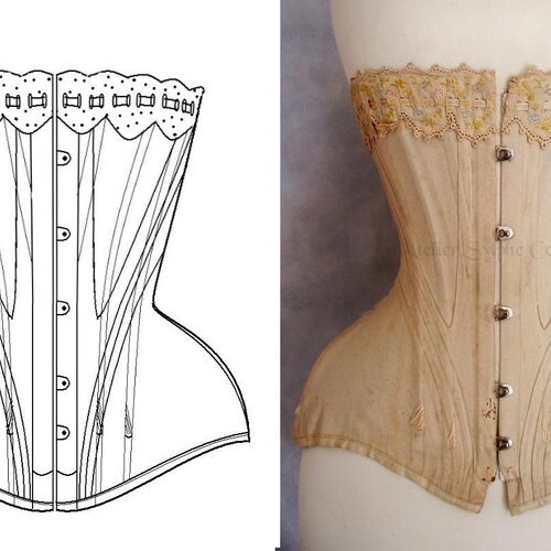 Ref y pdf fichier digital à charger en ligne patron de corset edwardien s curve deb xxem reproduction d'ancien taille 49,4 cm