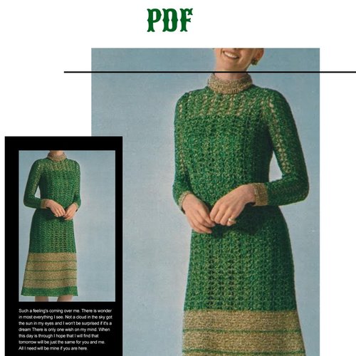 Vintage ans 70.modèle chic robe au crochet pour femme.patron -tutoriels en français format pdf