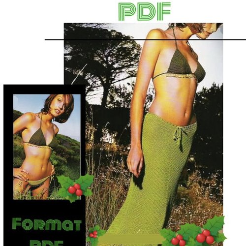Vintage ans 80.modèle chic ensemble longue jupe et maillot 2 pièces  au crochet pour femme,fille .patron -tutoriels français format pdf