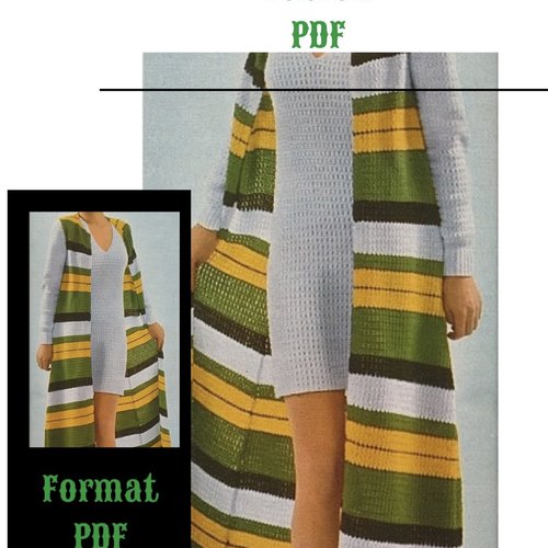 Offre spéciale.vintage modèle robe et longue cardigan au crochet pour femme.patron -tutoriels en français format pdf