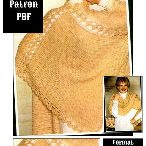 Modèle vintage, chic châle,écharpe ,pèlerin dentelle au crochet pour femme.pattern tutoriels français en format pdf