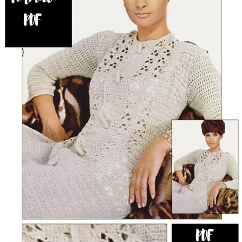 Vintage .modèle chic robe,manteau - cardigan au crochet pour femme.patron -tutoriels en français format pdf