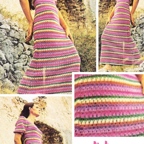 Vintage modèle chic longue robe dentelles au crochet pour femme.patron -tutoriels en français format pdf
