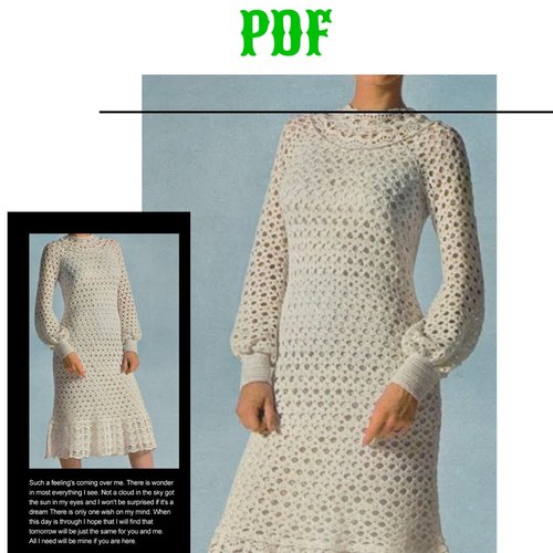 Vintage ans 70.modèle chic robe au crochet pour femme.patron -tutoriels en français format pdf