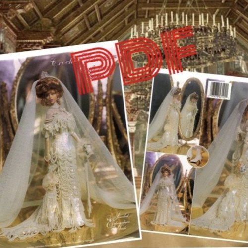 Modèles robe et accessoires mariage ,dentelle ( perleages) au crochet pour barbie.pattern tutoriels anglais en format pdf