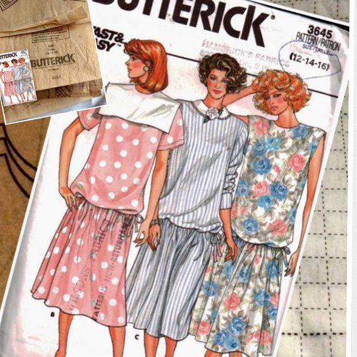 Vintage ans 70. magasin - paquet butterick, 3 patrons pour couture,papier marron ,modèles robes pour femme