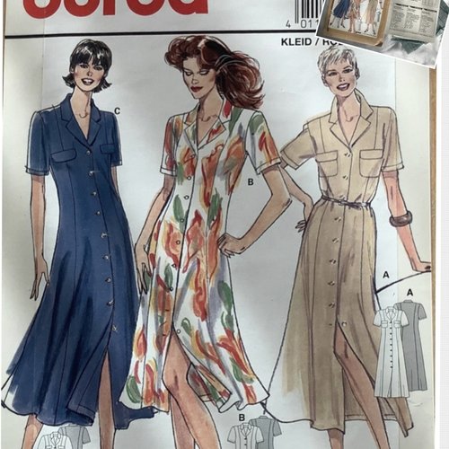 Vintage ans 70. magasin - paquet burda,3 patrons pour couture,papier vert,modèles robes pour femme