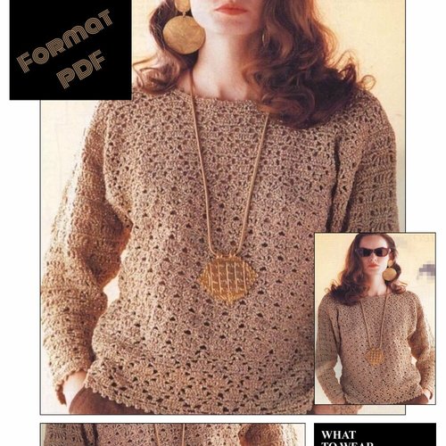 Modèle vintage, chic pull dentelle au crochet pour femme.pattern tutoriels français en format pdf