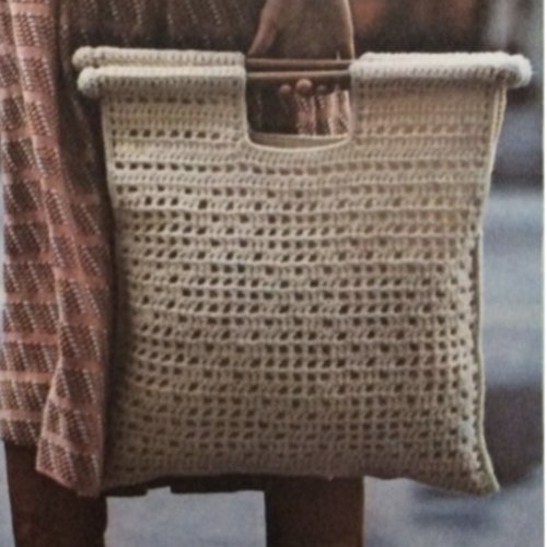 Vintage ans 80. modèle  sac panier au crochet de coton.patron avec tutoriels français format pdf