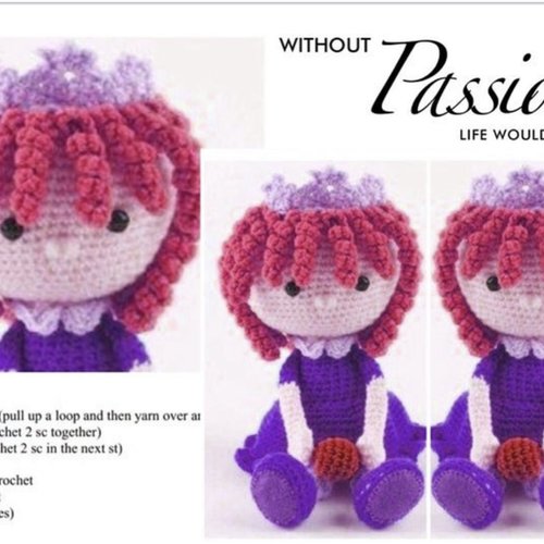Amigurumi,poupée princesse au crochet.pattern tutoriels anglais en pdf  + légende symbole anglais français