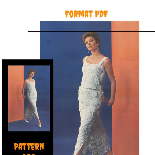 Modèle chic ensemble jupe longue  dentelles,crochet ,  pour femme .patron tutoriels anglais en format pdf