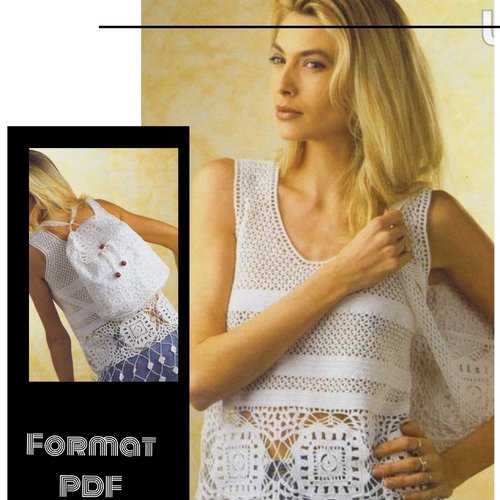 Vintage.offre spéciale,modèles chics top,débardeur et sac à dos dentelles coton blanc au crochet,format pdf