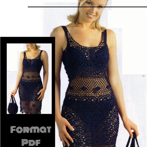 Vintage modèle chic petite robe noire soirée ,crochet ,pour femme.patron ,schémas,diagrammes avec tutoriels en français format pdf