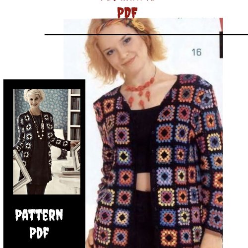 Offre spéciale.modèle vintage ans80 2 modèles gilets style carré multicolore au crochet pour femme