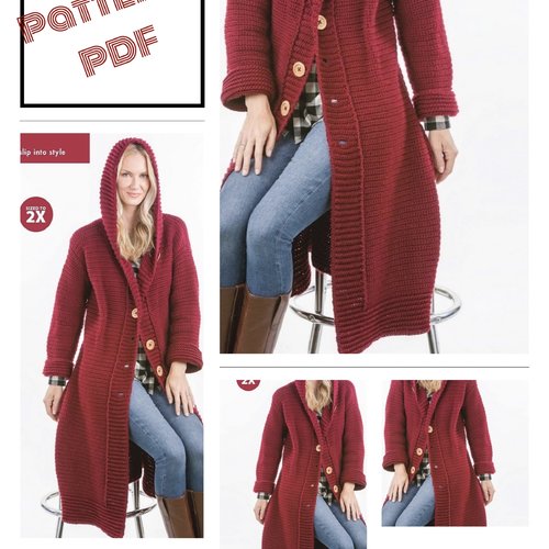 Modèle chic manteau - cardigan au crochet, pour femme .patron tutoriels anglais en format pdf
