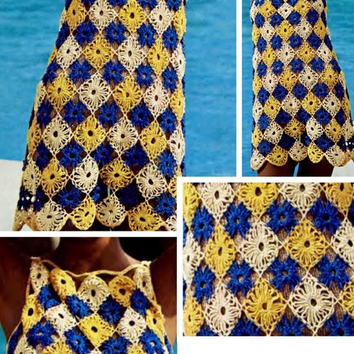Modèle chic robe - tunique dentelles au crochet   pour femme .patron tutoriels anglais en format pdf