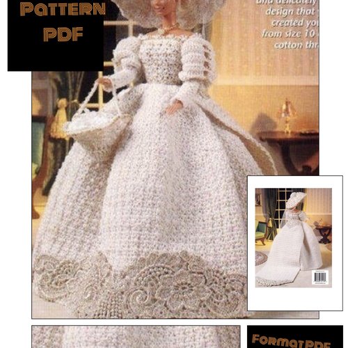Modèles chic robe et accessoires dentelle chic au crochet pour poupée barbie pattern tutoriels anglaise en format pdf