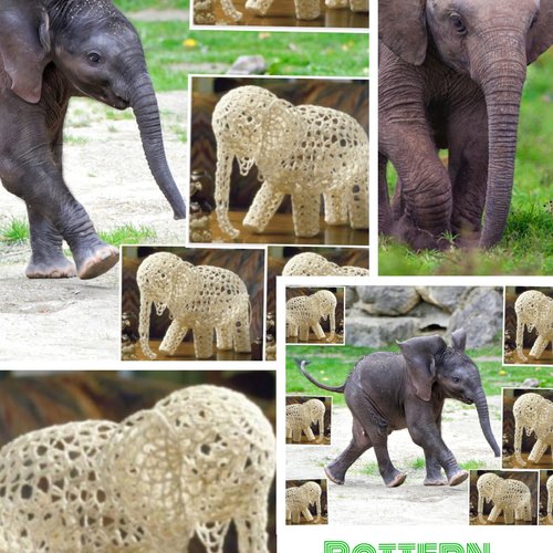 Amigurumi .modèle petit éléphant dentelles  ,crochet ,coton.pattern  avec explication anglaise format pdf