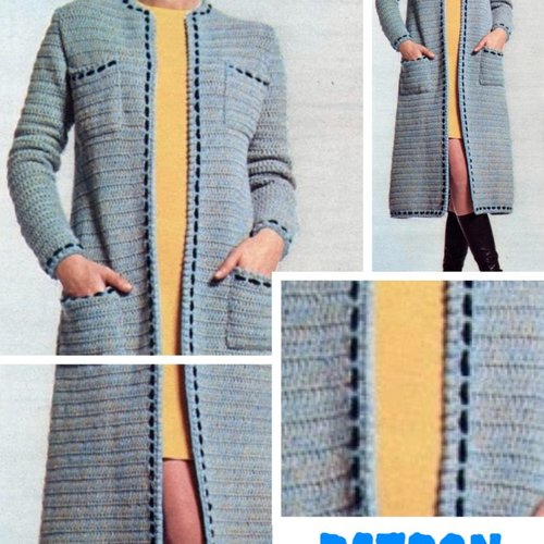 Vintage .modèle chic manteau - cardigan au crochet pour femme.patron -tutoriels en français format pdf