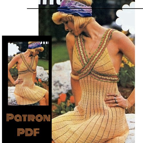 Vintage modèle chic petite robe bustier d’été,coton au crochet ,pour femme.patron -tutoriels en français format pdf