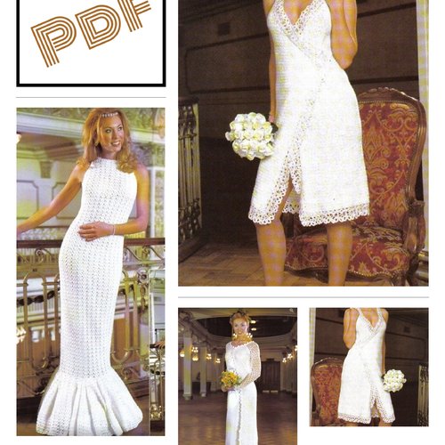 Vintage.offre spéciale.format pdf.2 modèles robes et cardigan,dentelle au crochet coton blanc pour mariage