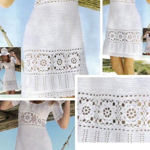 Modèle chic robe  blanc dentelle coton au crochet pour femme
