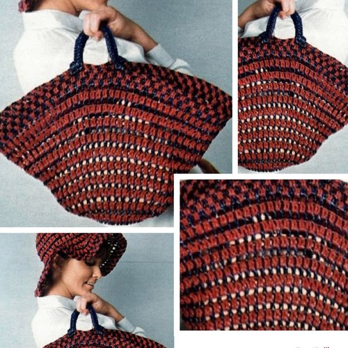 Vintage 2 modèles panier et chapeau pour plage (fil raphia) au crochet,pour femme.patrons -tutoriels en français format pdf