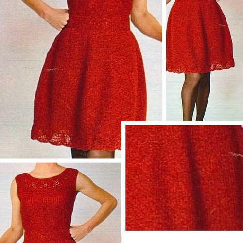 Vintage modèle chic et très jolie robe dentelles couleur rouge au crochet pour femme.patron -tutoriels en français format pdf