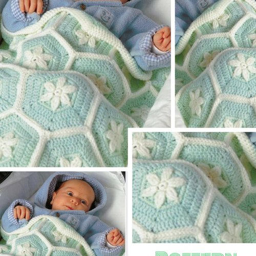 Modèle vintage,couverture pour bébé au crochet fait main pattern avec tutoriels en anglais format pdf