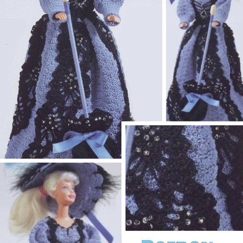 Modèles robe et accessoire dentelle au crochet pour poupée barbie