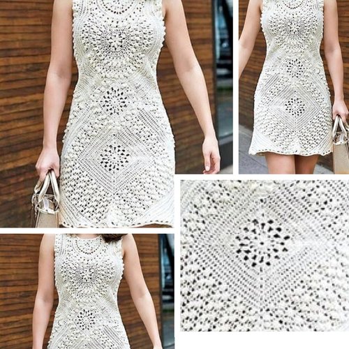 Modèle élégante robe  dentelle au crochet .schemas,diagrammes internationaux avec explication design technique en format pdf