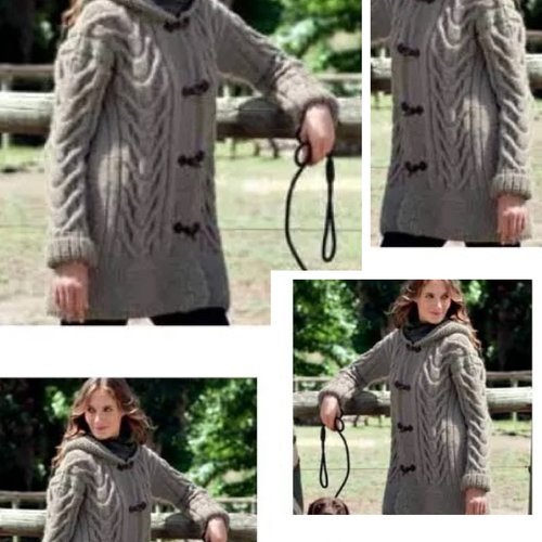 Vintage .modèle mi manteau avec capuche en tricot  pour femme.patron -tutoriels en français ,anglais format pdf