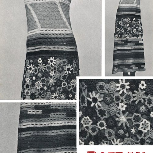 Modèle chic robe longue ,multicolore ,dentelle,  manches longues ,crochet pour femme,patron avec tutoriels français format pdf