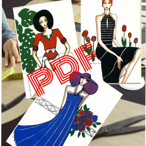 Vintage,petite livre -patron en pdf  pour 3 modèles .2 robes de soirée et blouse au couture.patron,tutoriels en français format pdf