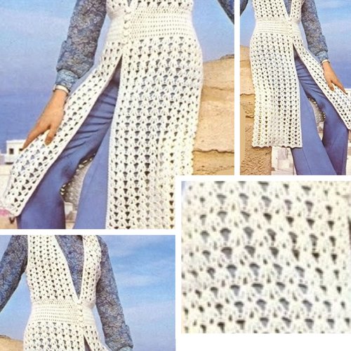 Modèle chic gilet - cardigan longue au crochet, pour femme .patron tutoriels anglais en format pdf