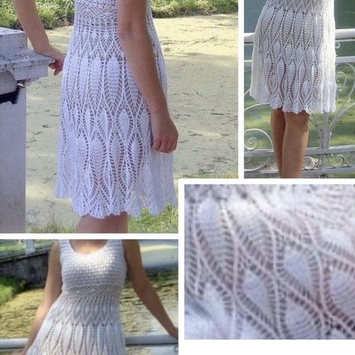 Modèle chic robe au crochet ,coton blanc.schemas,diagrammes avec explication design technique en format pdf