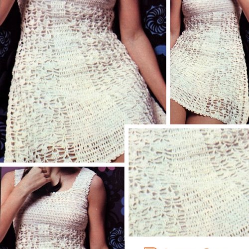 Vintage modèle chic petite robe coton blanc au crochet ,pour femme.patron -tutoriels en français format pdf