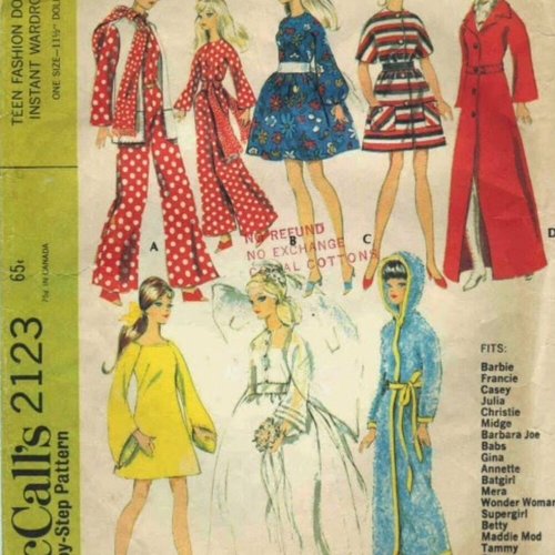Magazine vintage  ans 1960,modèles vêtements barbie, poupée vêtements patron de couture-coupe.pattern anglais,pdf anglais
